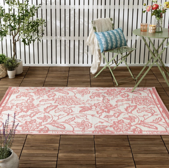 Outdoor/Indoor Anemone Woven Jaquard Rug Peach/Cream 100% Recycled £18 (10% off RRP)