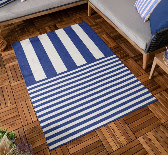 Outdoor Deck Stripe White Blue Rug £45 (10% off RRP)