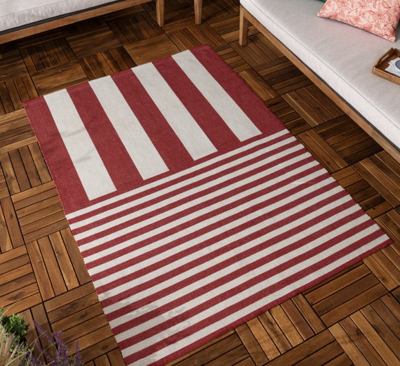 Outdoor Deck Stripe White Red Rug £45 (10% off RRP)